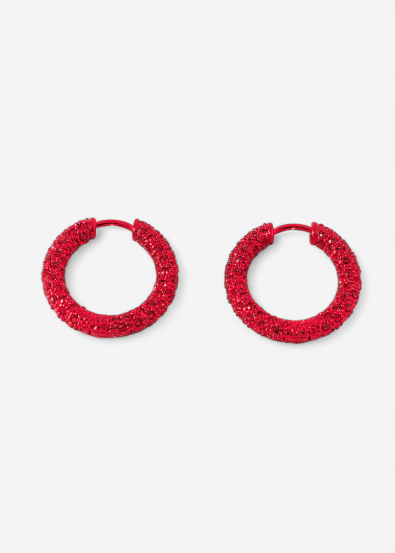 Large hoop earrings with red crystals