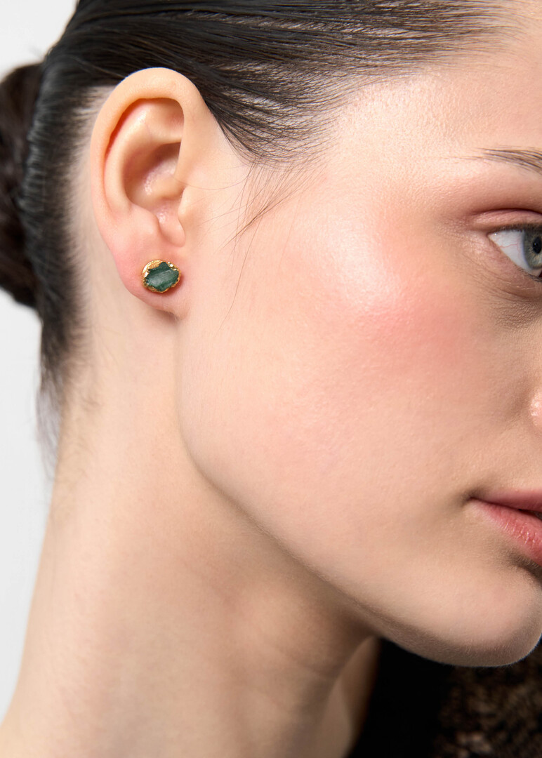 gold-plated emerald stud earring