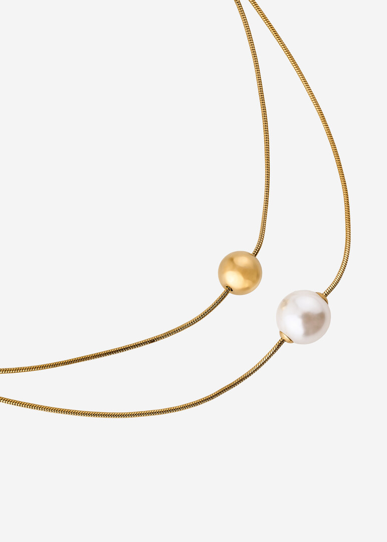 gold-plated pearl bead steel necklace PERFECT