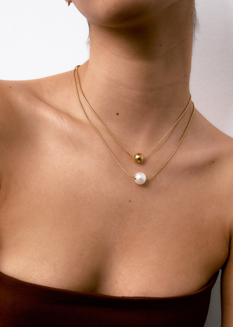 gold-plated pearl bead steel necklace PERFECT