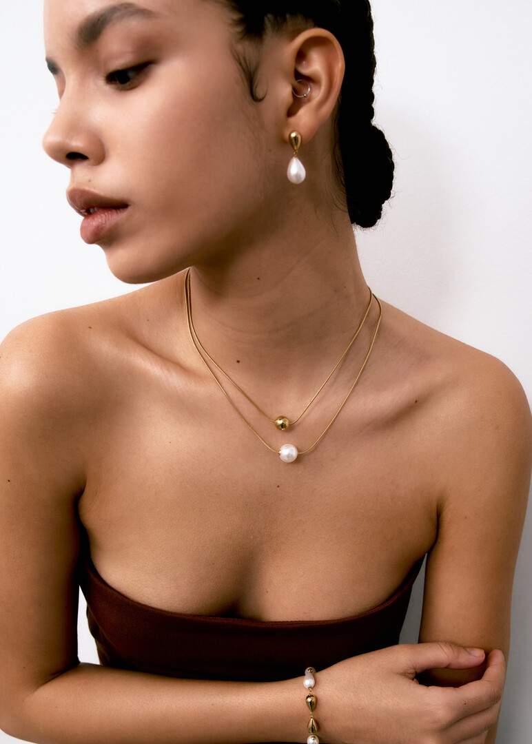 gold-plated pearl bead steel necklace PERFECT