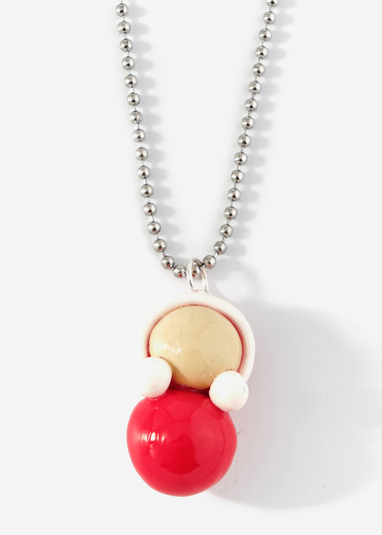Tumbler pendant on a stainless steel chain complete with a red lace