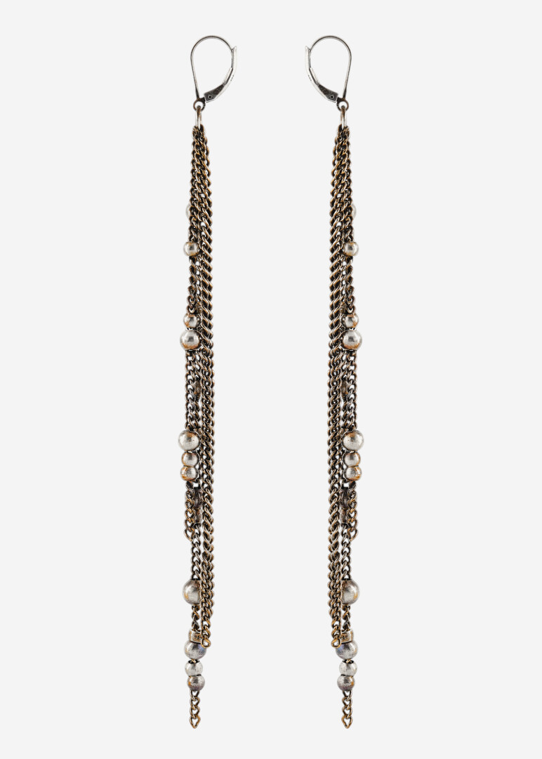 DANIQUE FINE PEARLS MULTI CHAINS — long silver earrings with chains