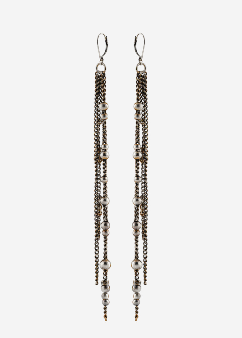 DANIQUE FINE PEARLS MULTI CHAINS — long silver earrings with chains