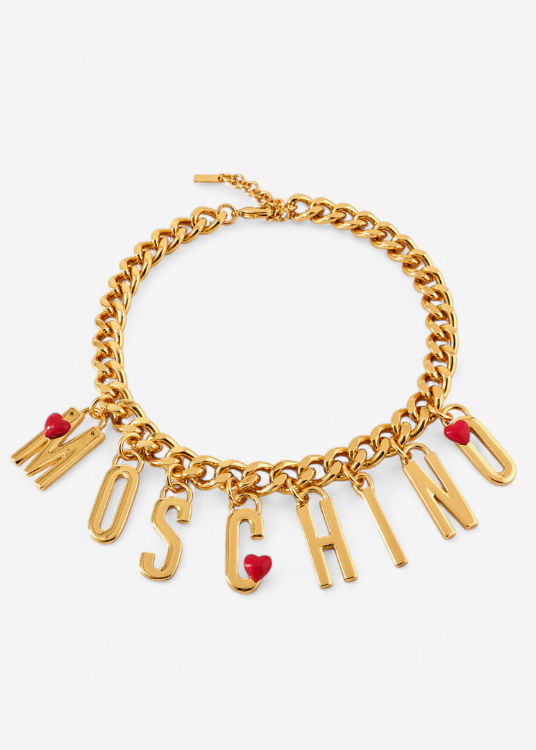 Chain necklace with logo pendants and hearts