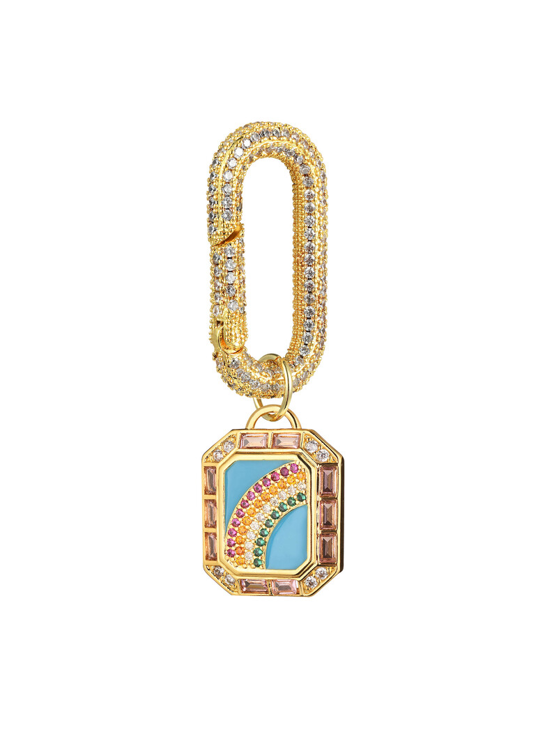 golden pendant on the rainbow bar pendant bag