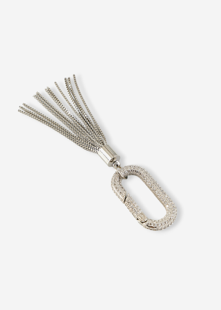 silver pendant on the silver bag pendant