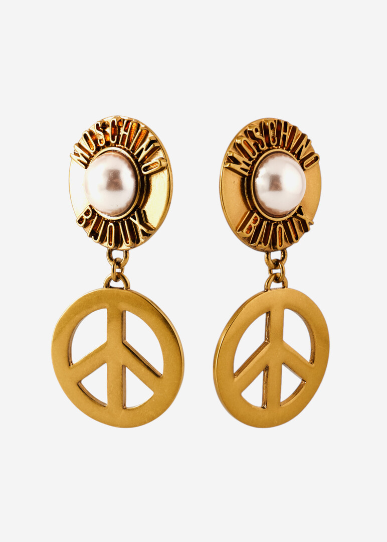 Золотистые клипсы с жемчужинами и значками peace