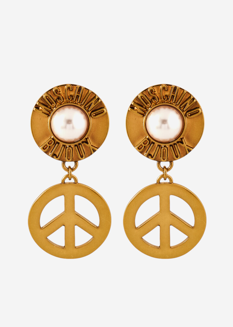 Золотистые клипсы с жемчужинами и значками peace
