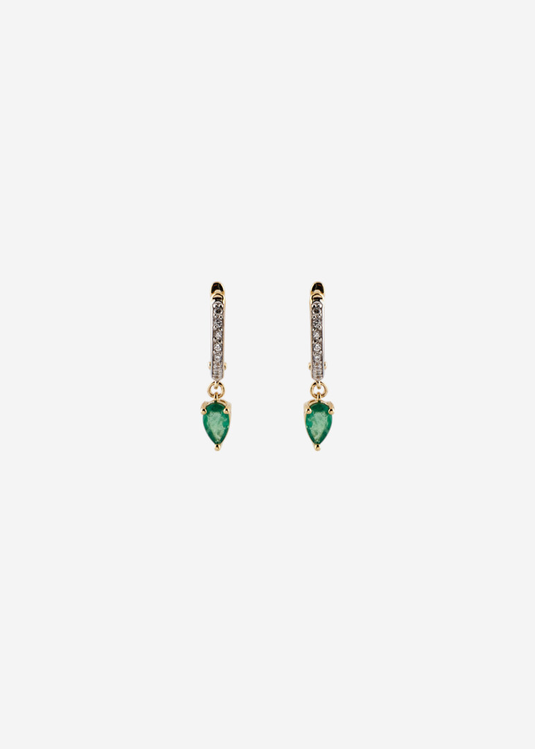 gold earrings with emeralds and cubic zirconia