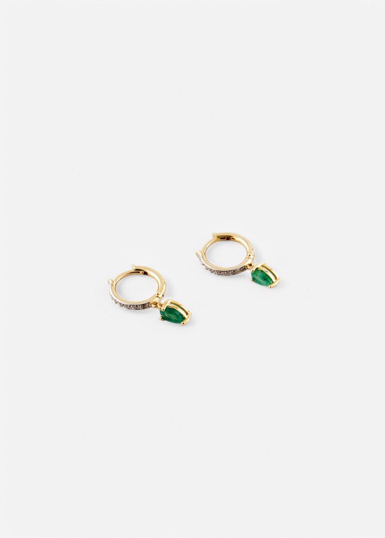 gold earrings with emeralds and cubic zirconia