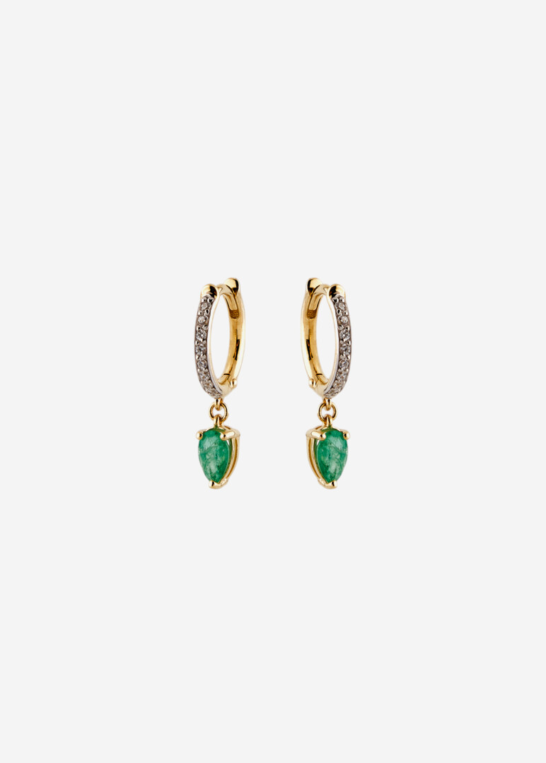 gold earrings with emeralds and cubic zirconia