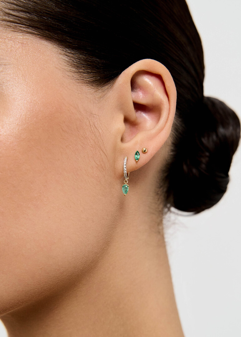 gold earrings with emeralds and cubic zirconia
