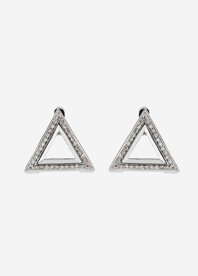 Triangular shaped earrings made of gold with diamonds