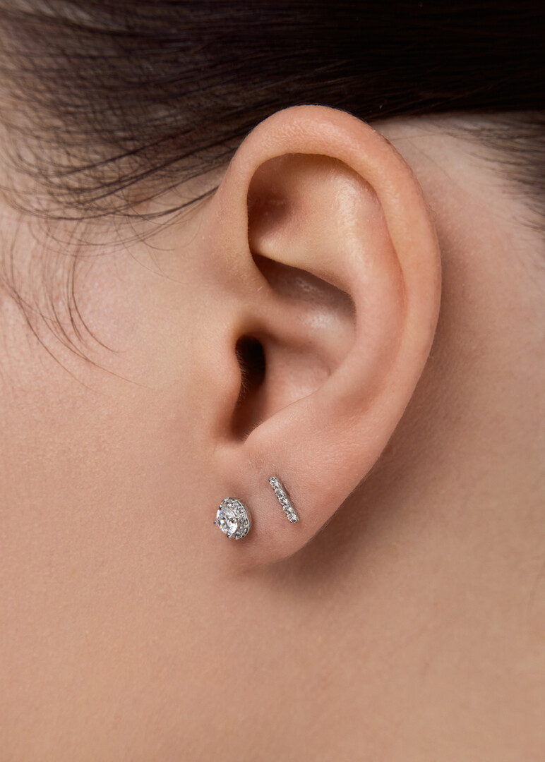 white gold push earrings with cubic zirconia