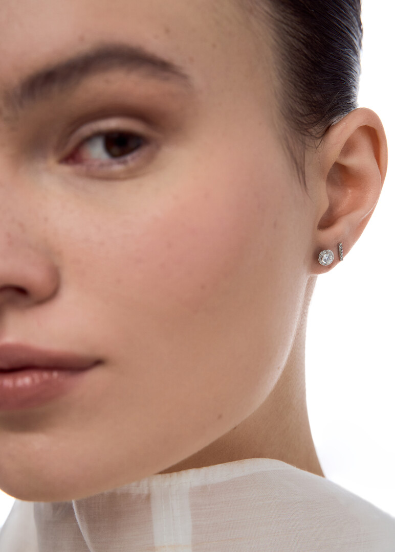 white gold push earrings with cubic zirconia