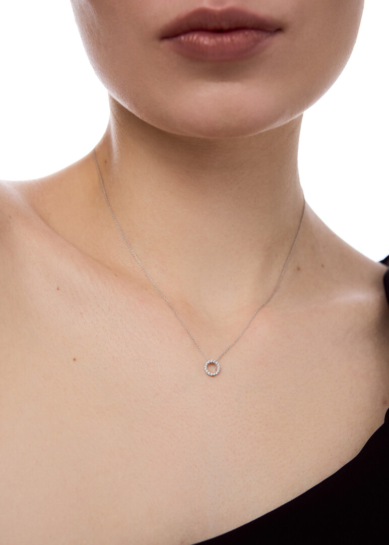white gold pendant ring-shaped with cubic zirconia necklace