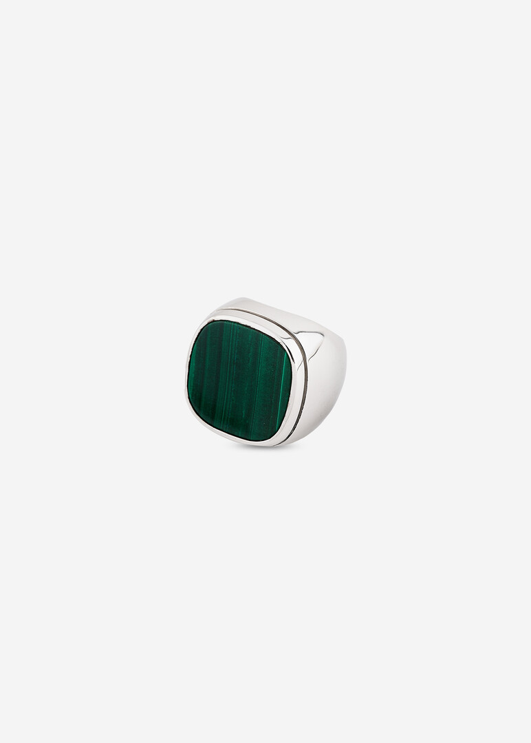 silver ring with malachite signet