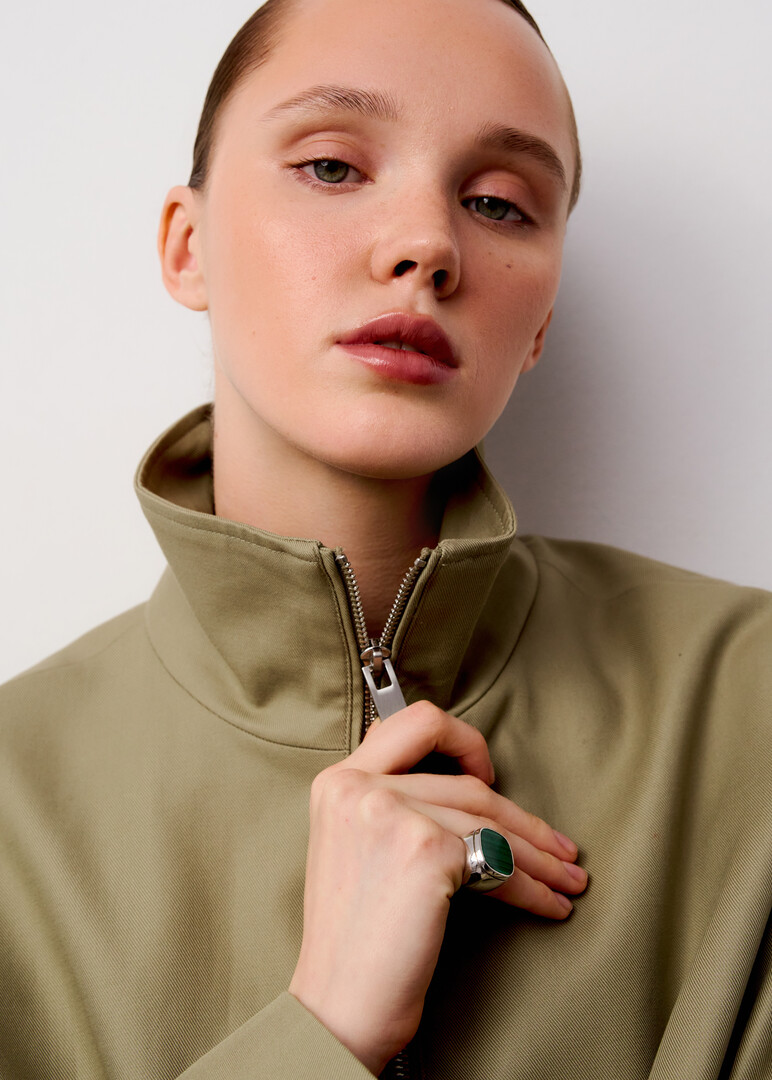 silver ring with malachite signet