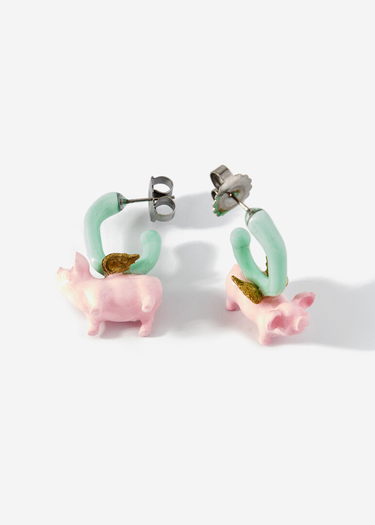 Earrings rings with pigs