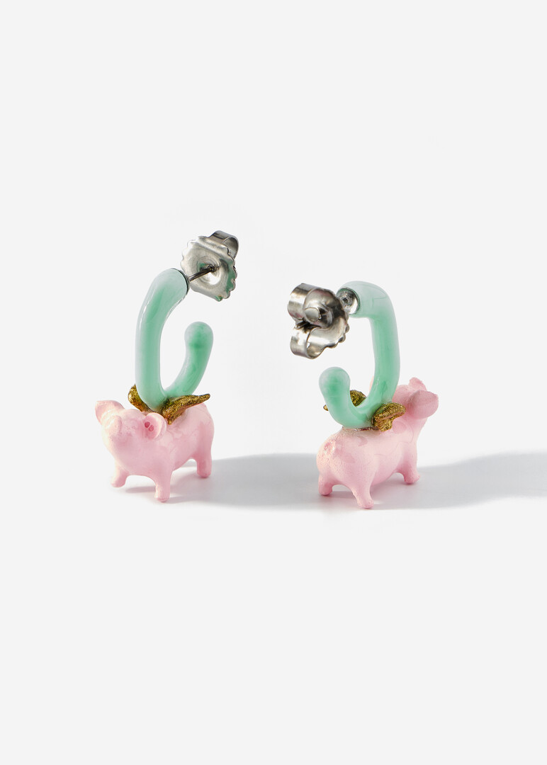 Earrings rings with pigs