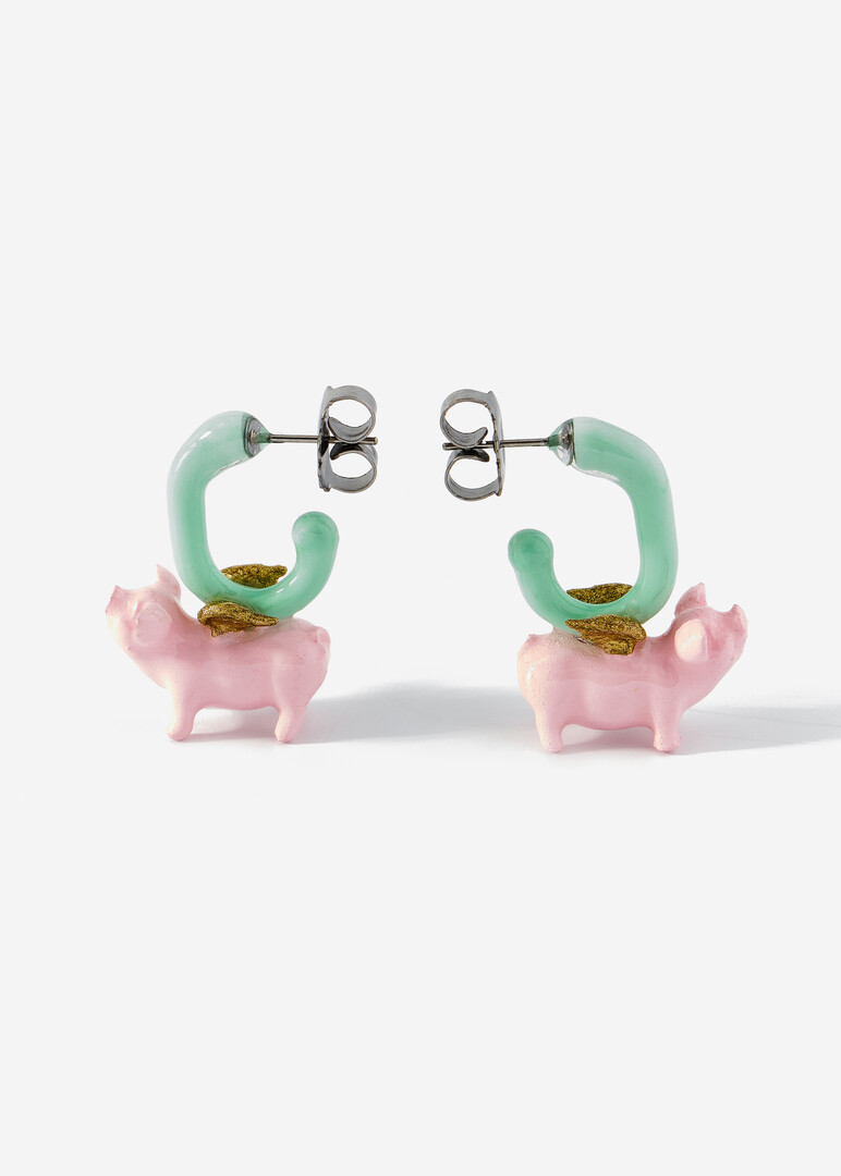 Earrings rings with pigs