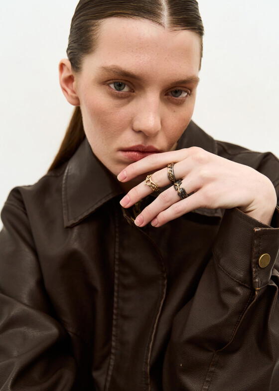 Широкие кольца Kintsugi Jewelry Кольцо из серебра со вставкой из золота Milestone