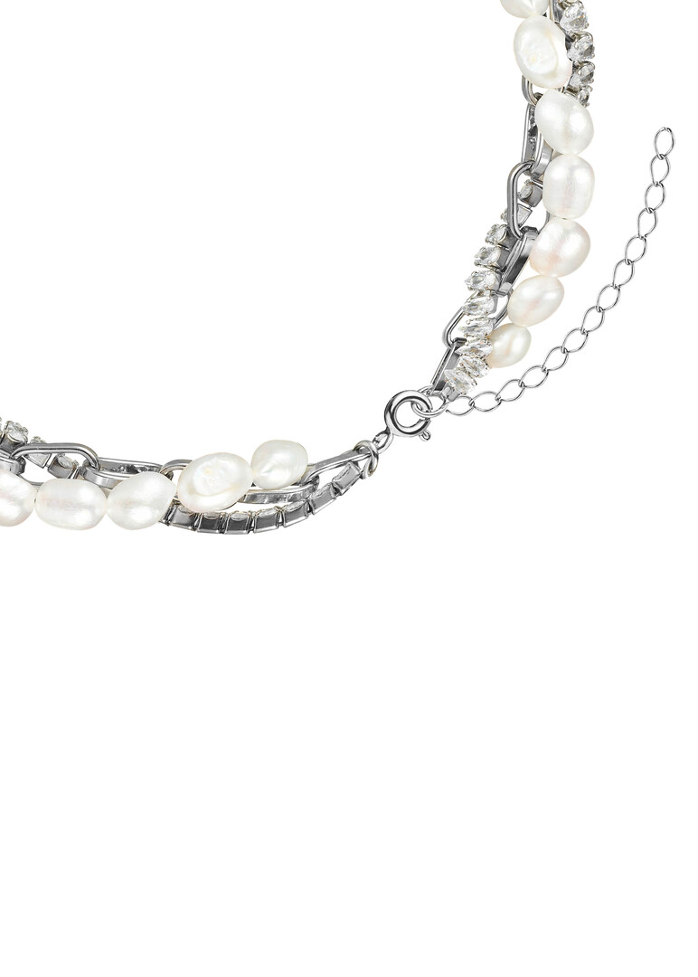 Triple necklace with river pearls, crystals and chain, Roskoshestvo