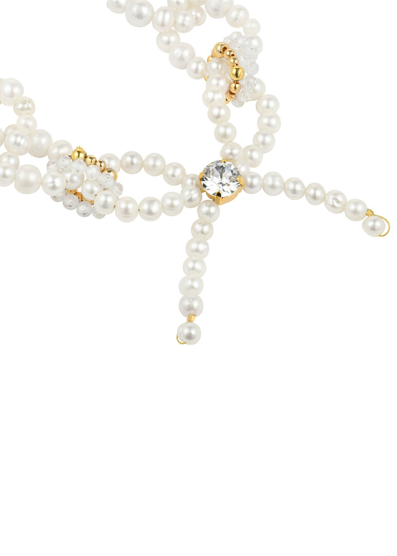 Pearl chain bracelet with bow and crystal, Baroque Party