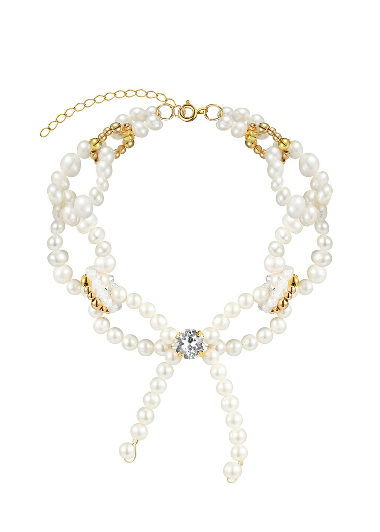 Pearl chain bracelet with bow and crystal, Baroque Party