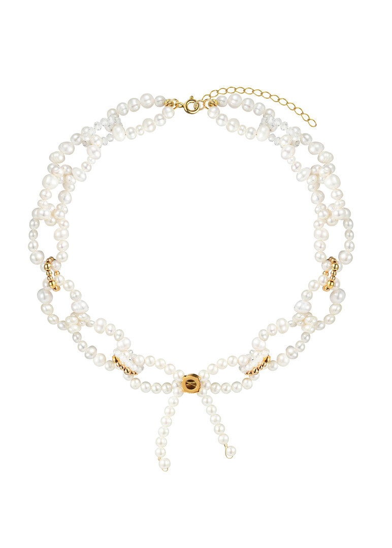 Pearl chain necklace with bow and crystal, Baroque Party
