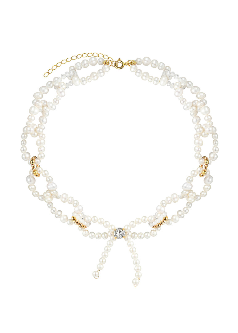 Pearl chain necklace with bow and crystal, Baroque Party