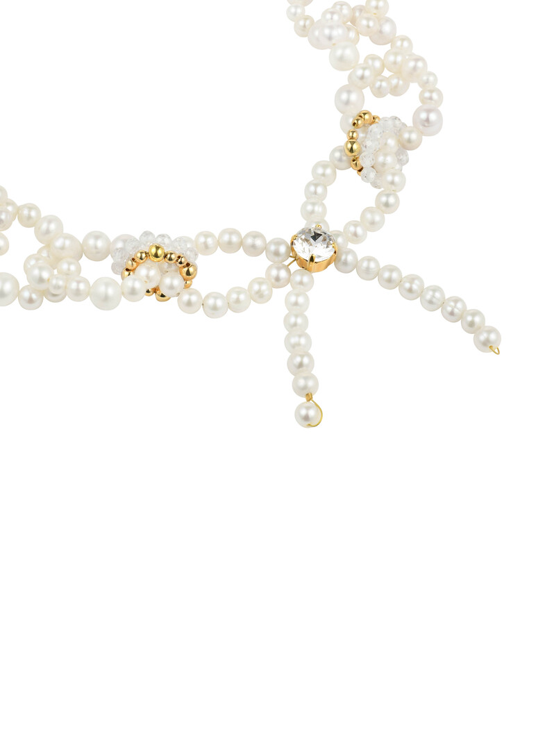 Pearl chain necklace with bow and crystal, Baroque Party