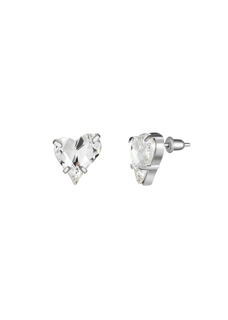 Родированные серьги в виде сердец с кристаллами, Love. Crystal Earrings