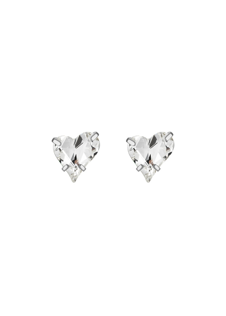Родированные серьги в виде сердец с кристаллами, Love. Crystal Earrings