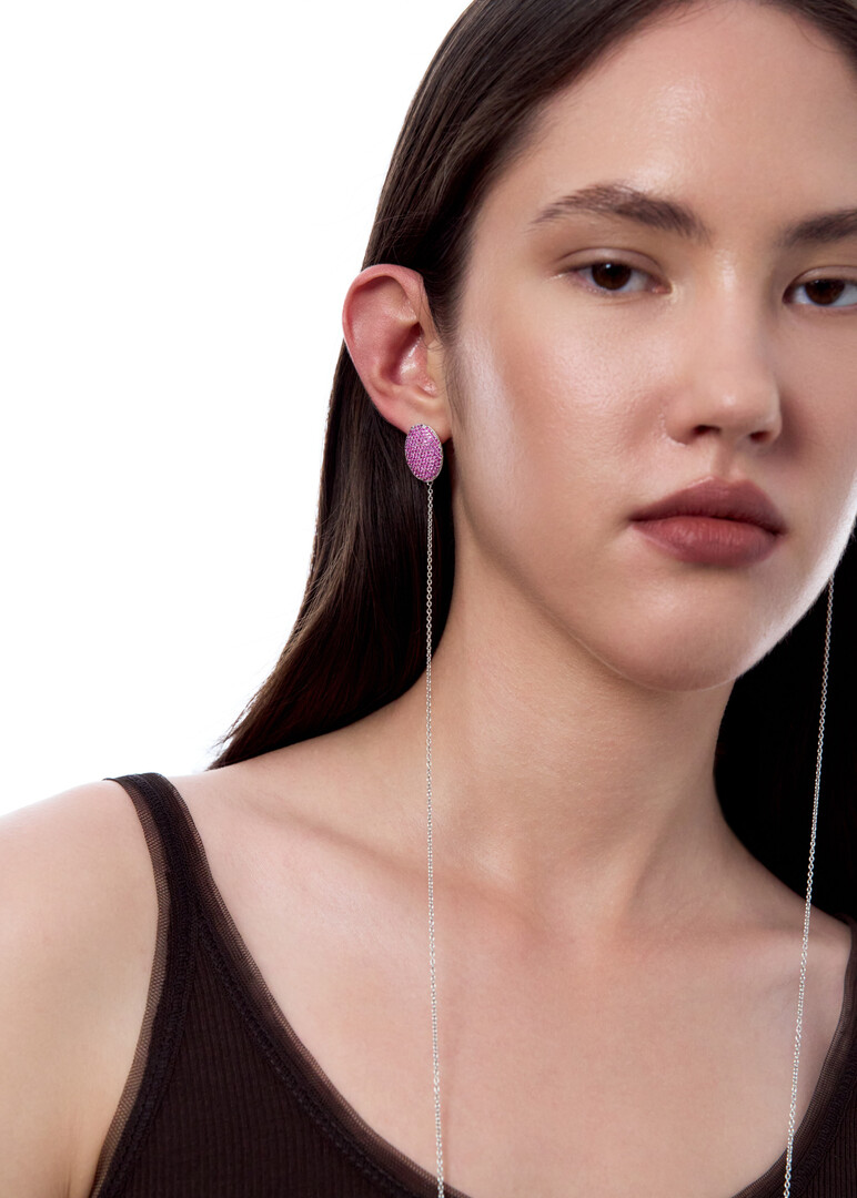 silver pink cubic zirconia long chain earrings