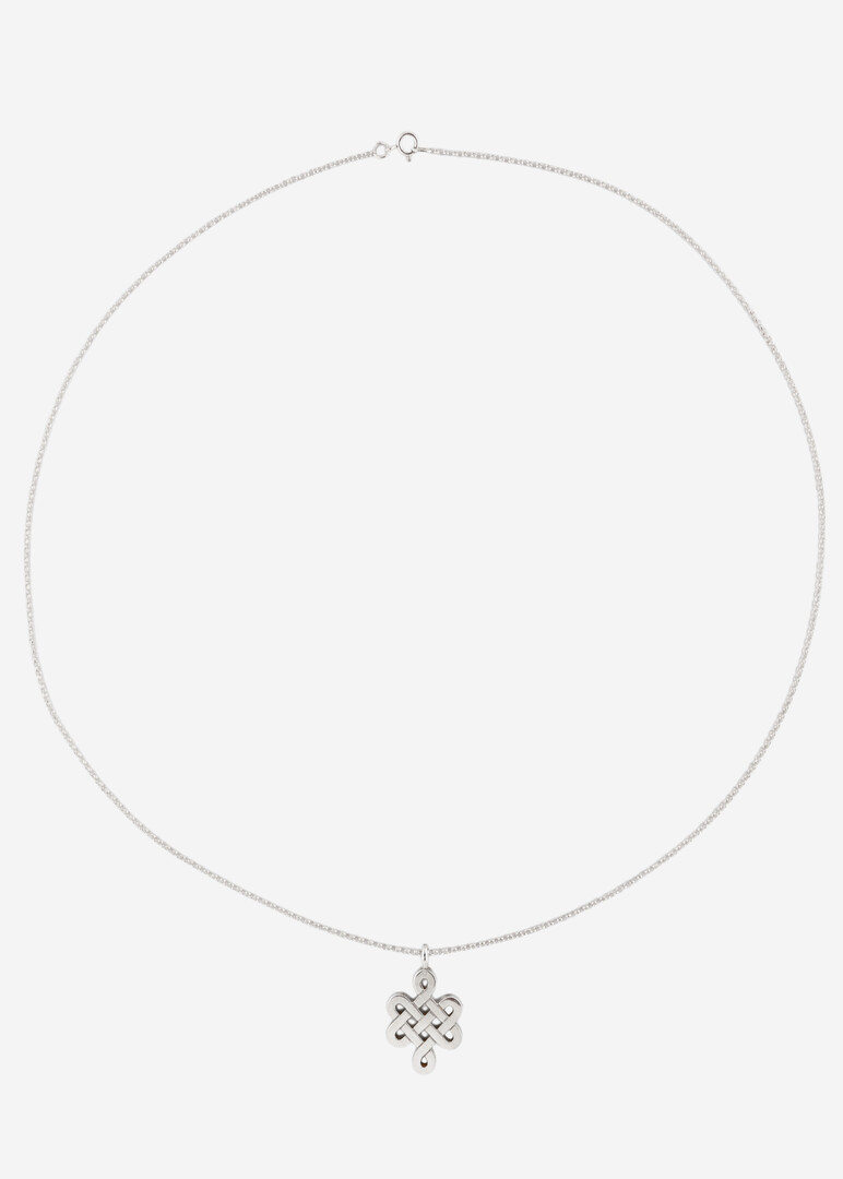 Silver pendant on an Endless Knot chain