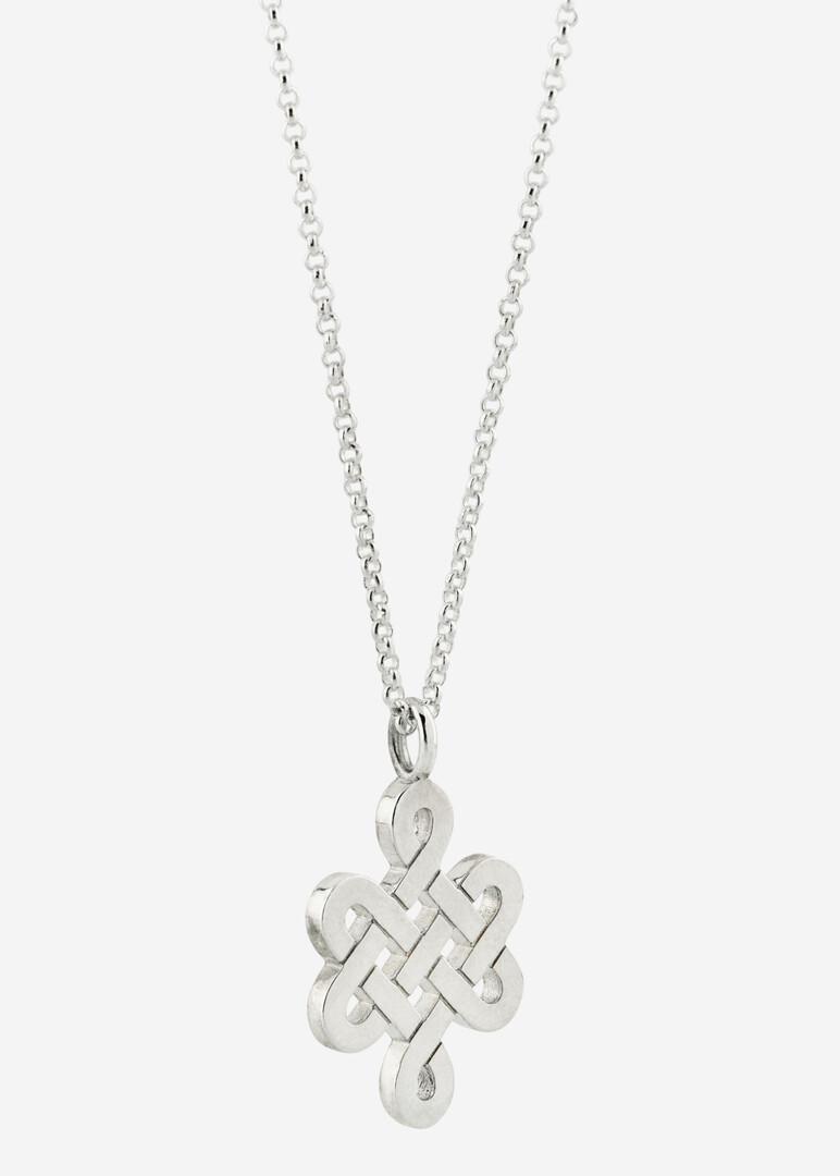 Silver pendant on an Endless Knot chain