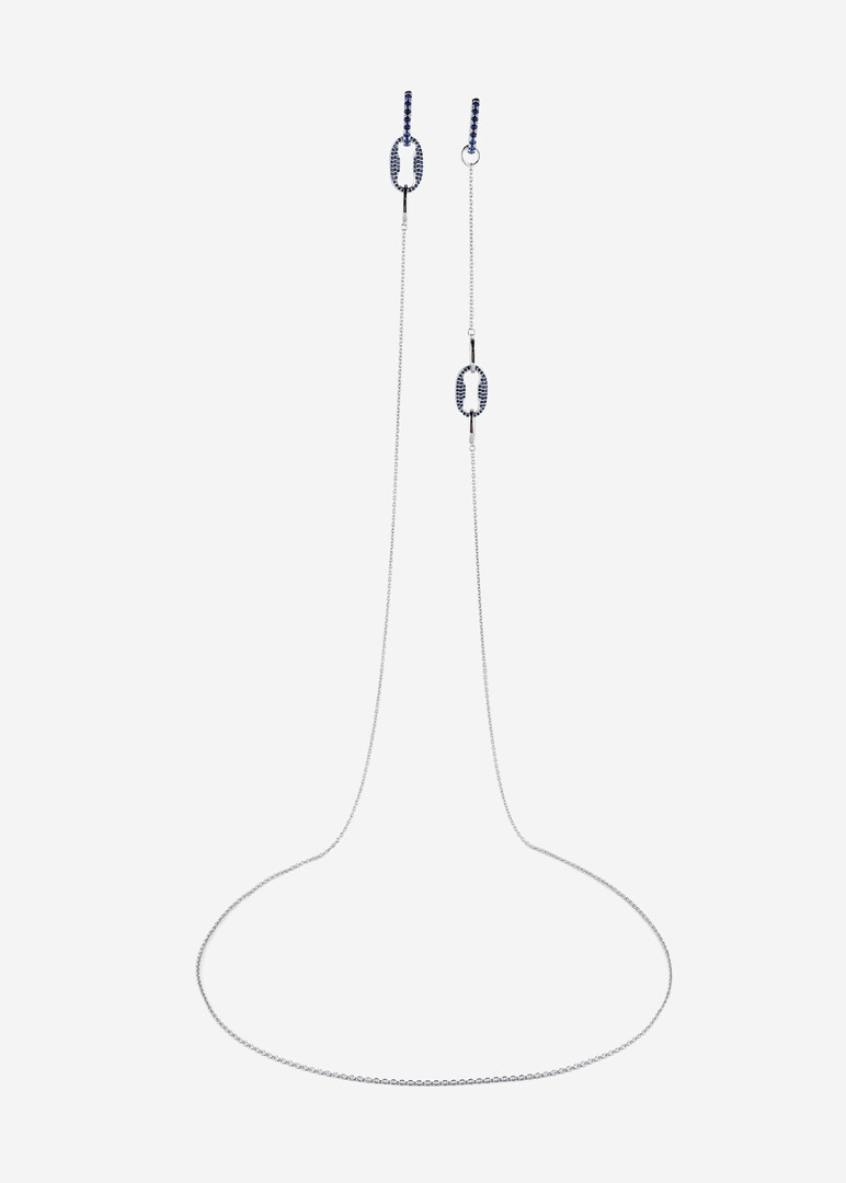 silver earrings with blue cubic zirconia and a removable chain