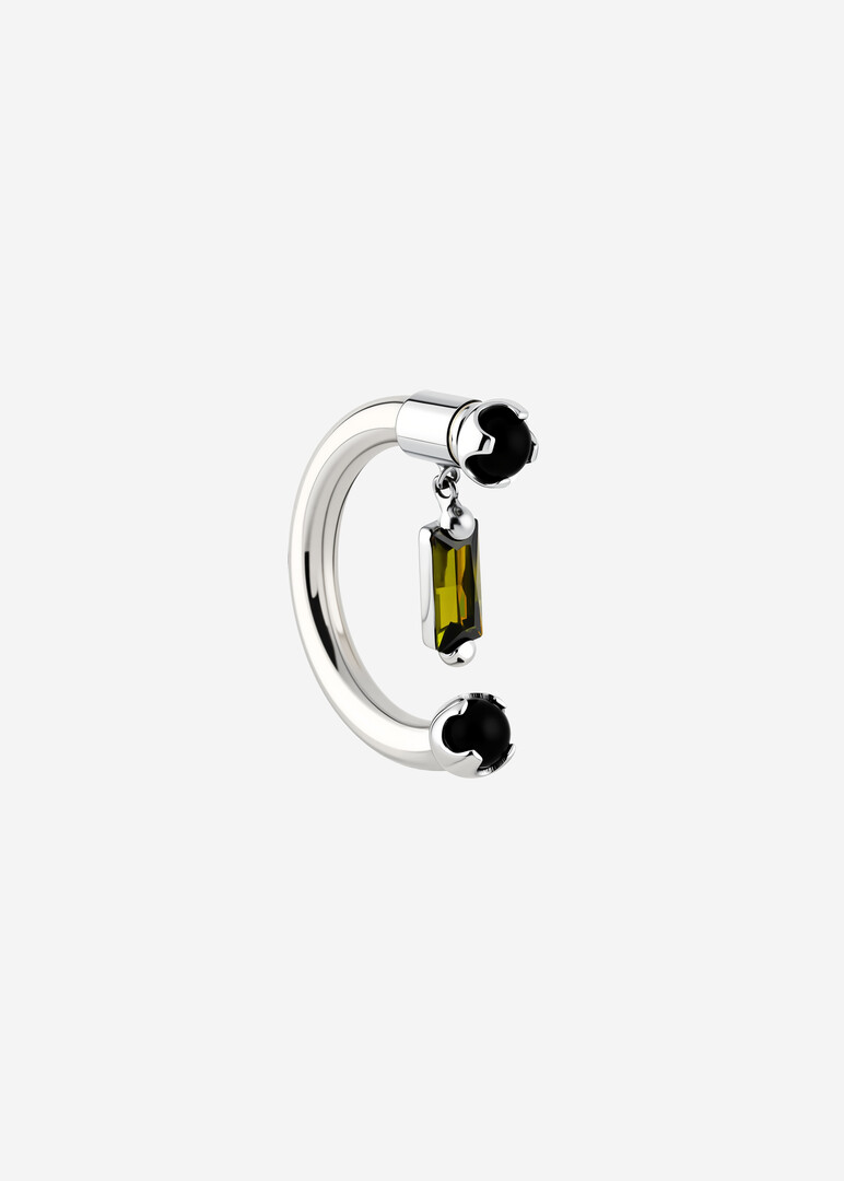 silver onyx and cubic zirconia mono-earring