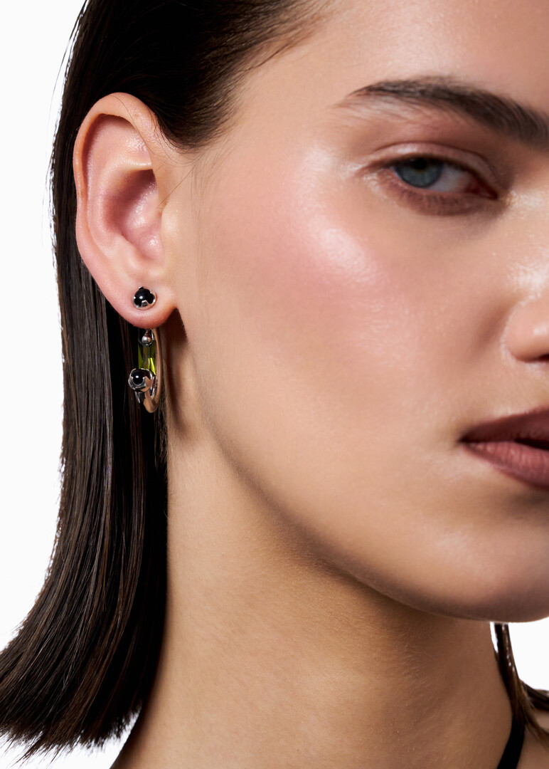 silver onyx and cubic zirconia mono-earring