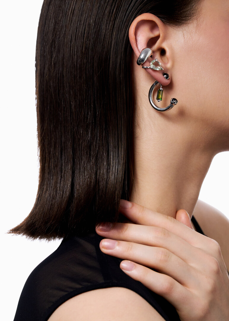 silver onyx and cubic zirconia mono-earring