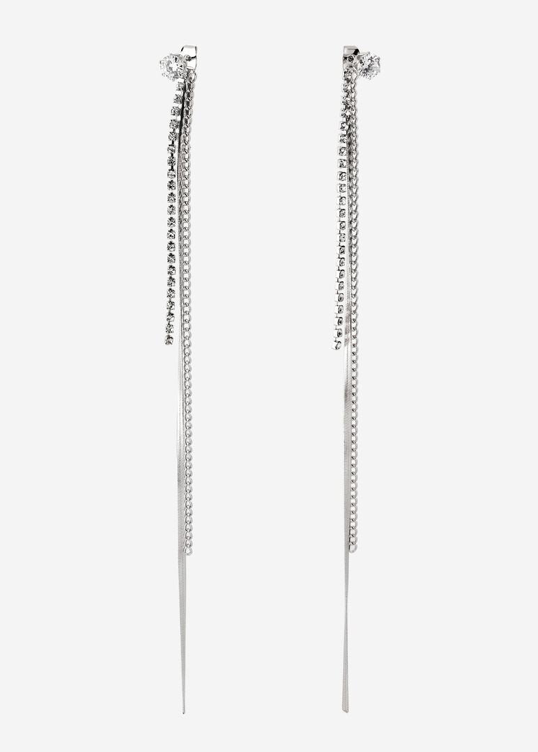 long crystal and chain earrings