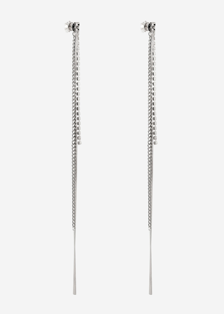 long crystal and chain earrings