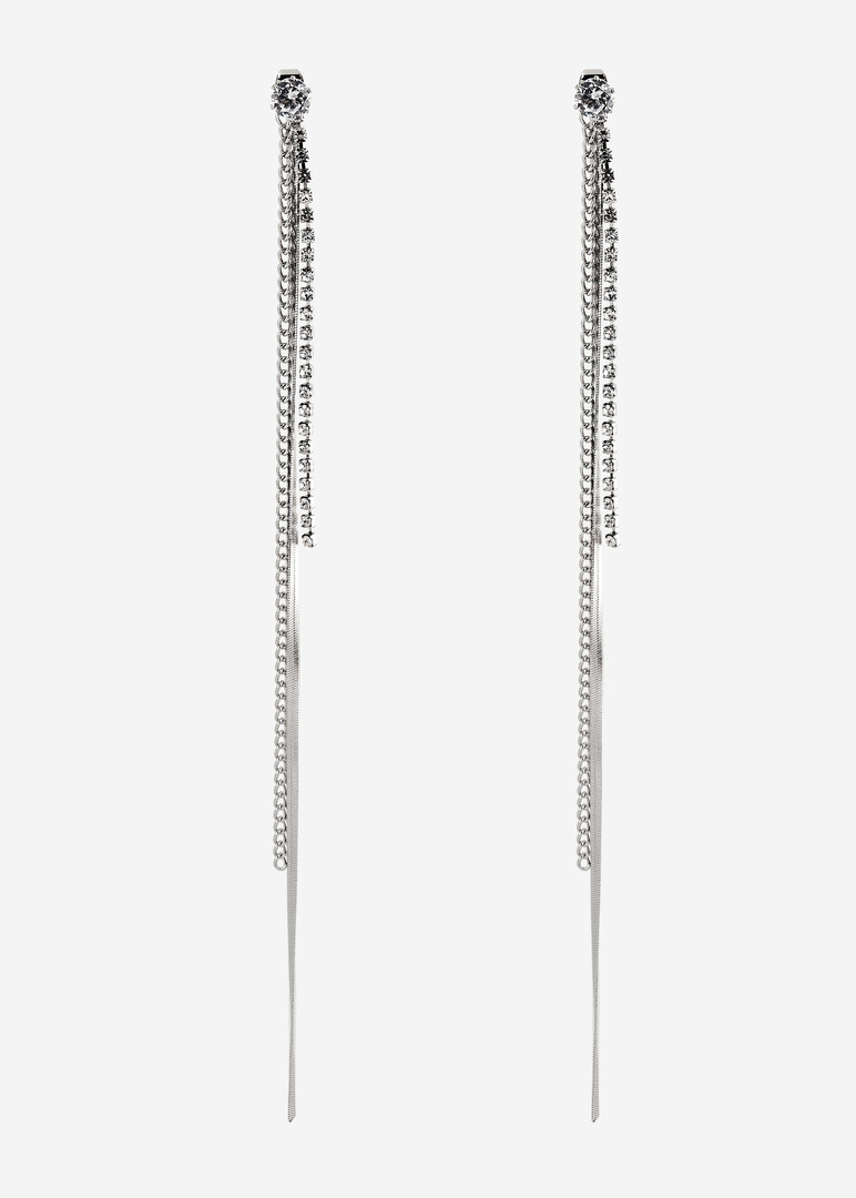 long crystal and chain earrings