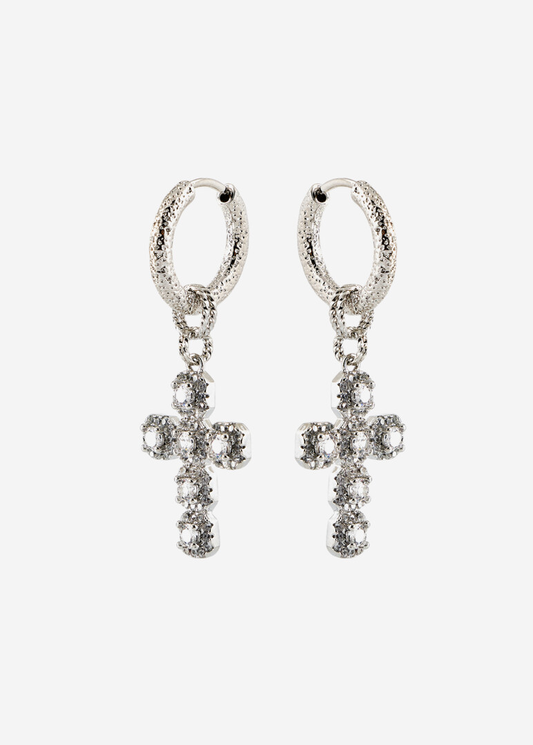 Серебристые серьги-кресты с фианитами Direct Silver Crystal