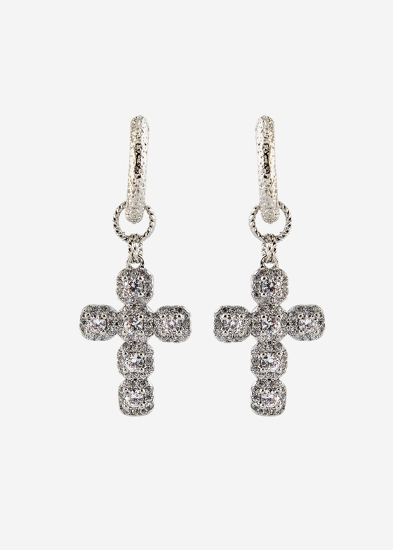 Серьги с подвесами MANKAYA safina concept Серебристые серьги-кресты с фианитами Direct Silver Crystal