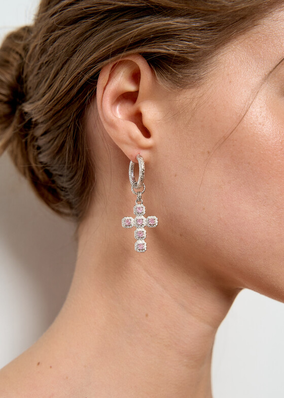 Серьги с подвесами MANKAYA safina concept Серебристые серьги-кресты с фианитами Direct Silver Pink
