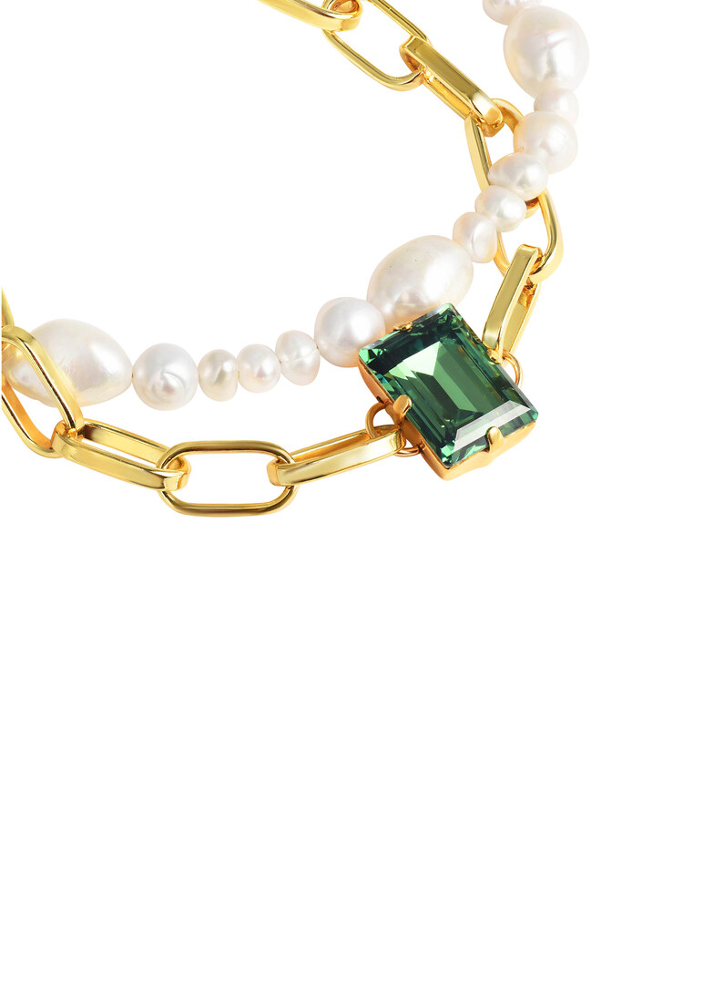 позолоченный браслет с кристаллом и жемчугом pearly green
