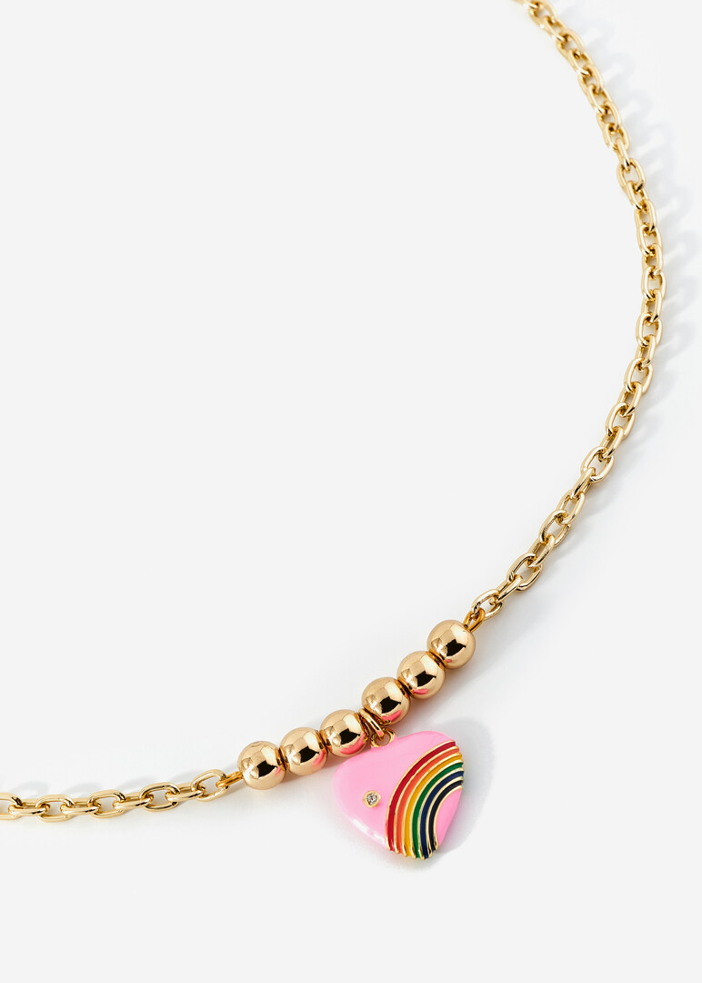 Золотистое колье Chain with Pink Heart Pendant